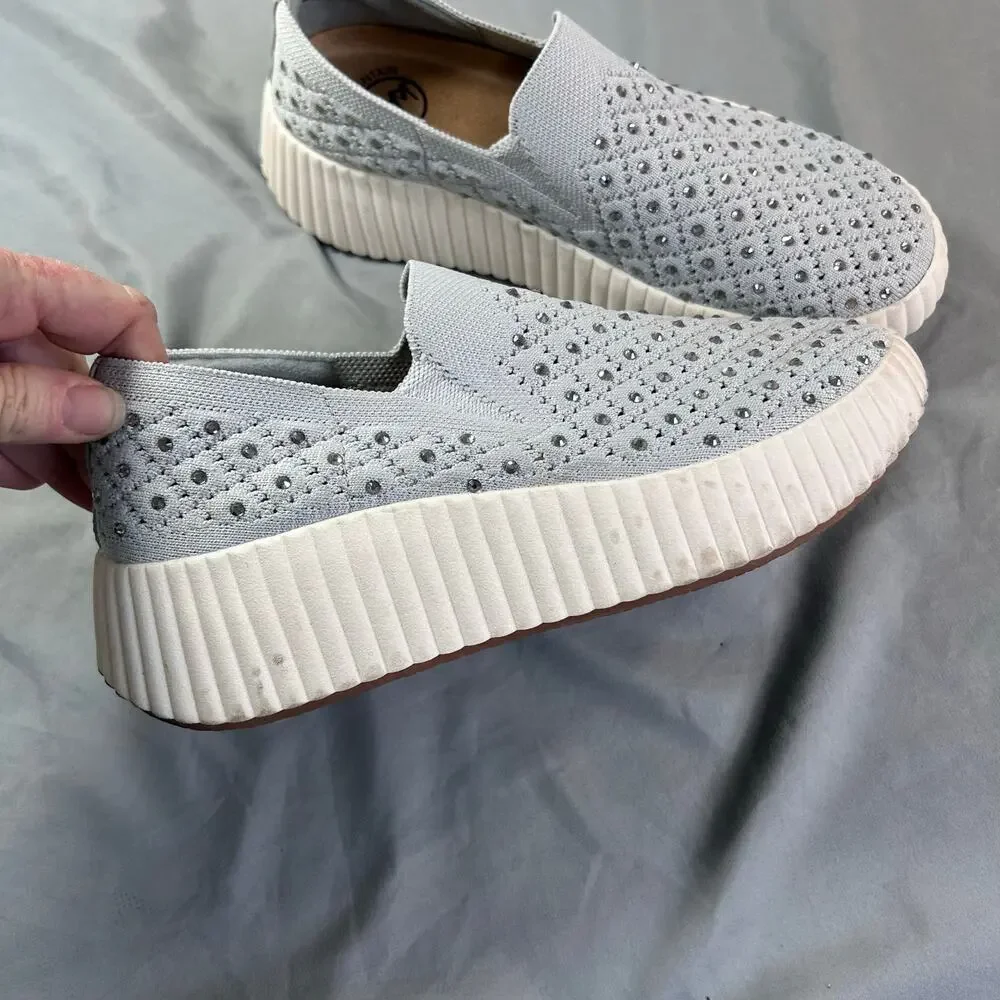 White Mountain Knit slip-on sneakers in gray with rhinestone women's 6.5